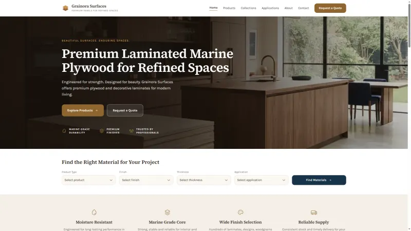 Grainora Surfaces — Materials Supplier Website preview