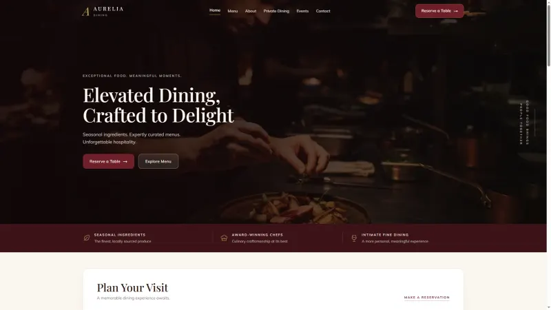 Aurelia Dining — Restaurant Website preview