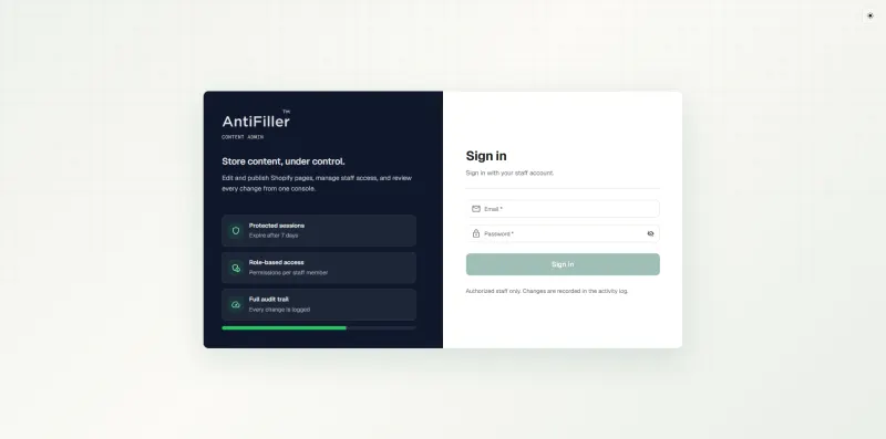 AntiFiller Admin preview